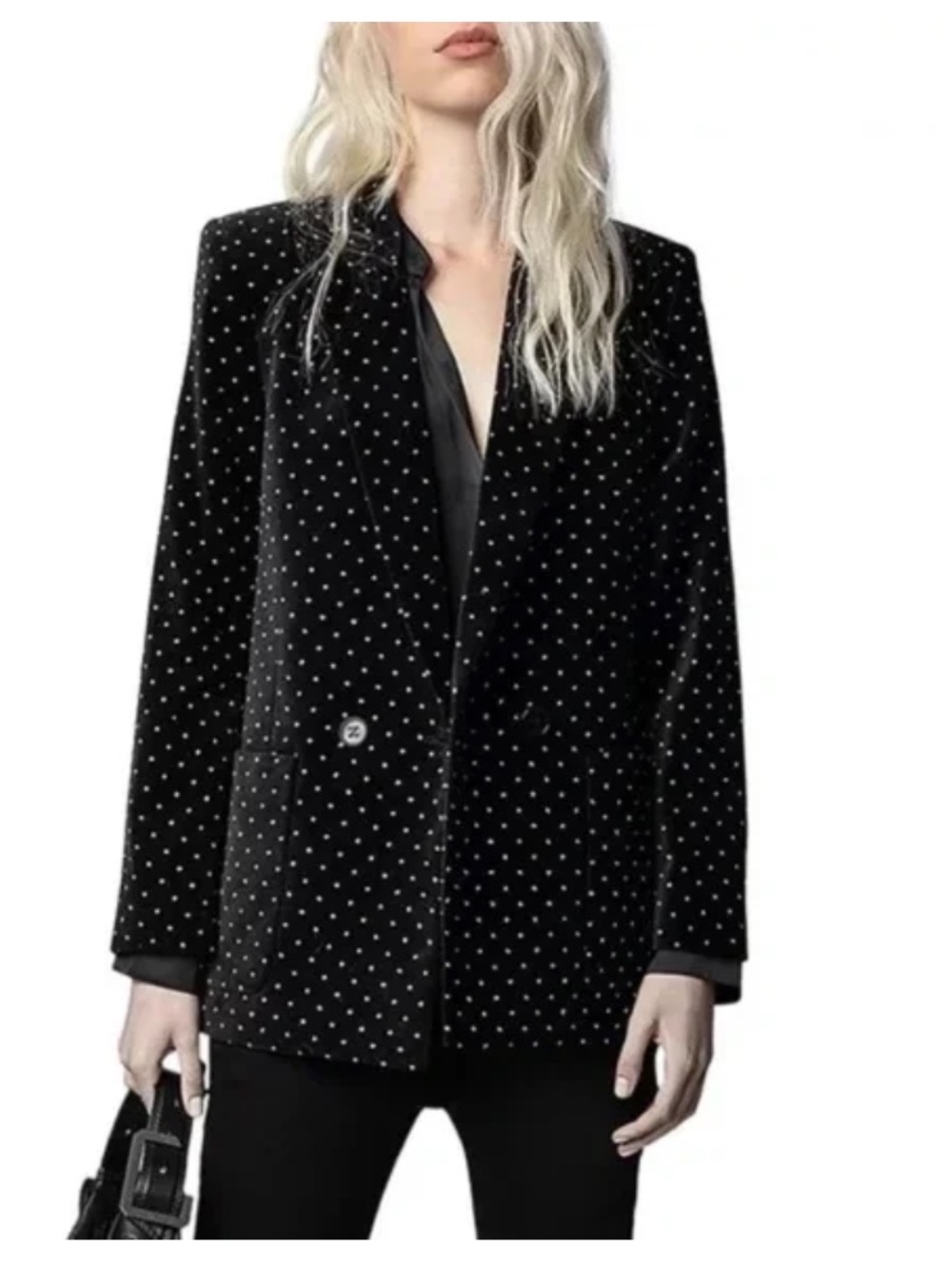Zadig & Voltaire Visko Black Velvet Jacket with Glitter Accents Size S/36 NWT